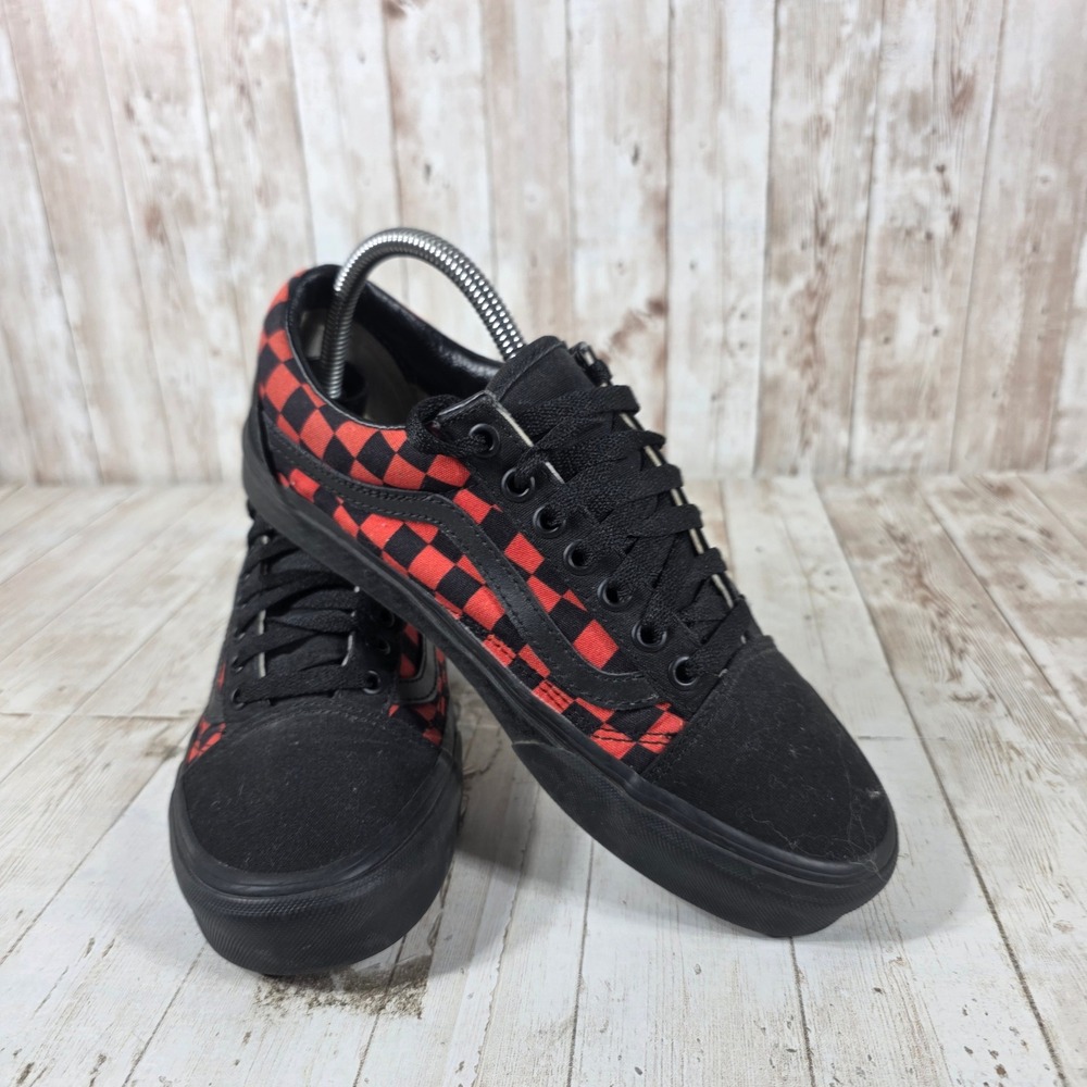 Vans Old Skool Red Black Checkerboard Suede Canvas Sneakers Womens 8.5 Mens 7.0 - Picture 8 of 8